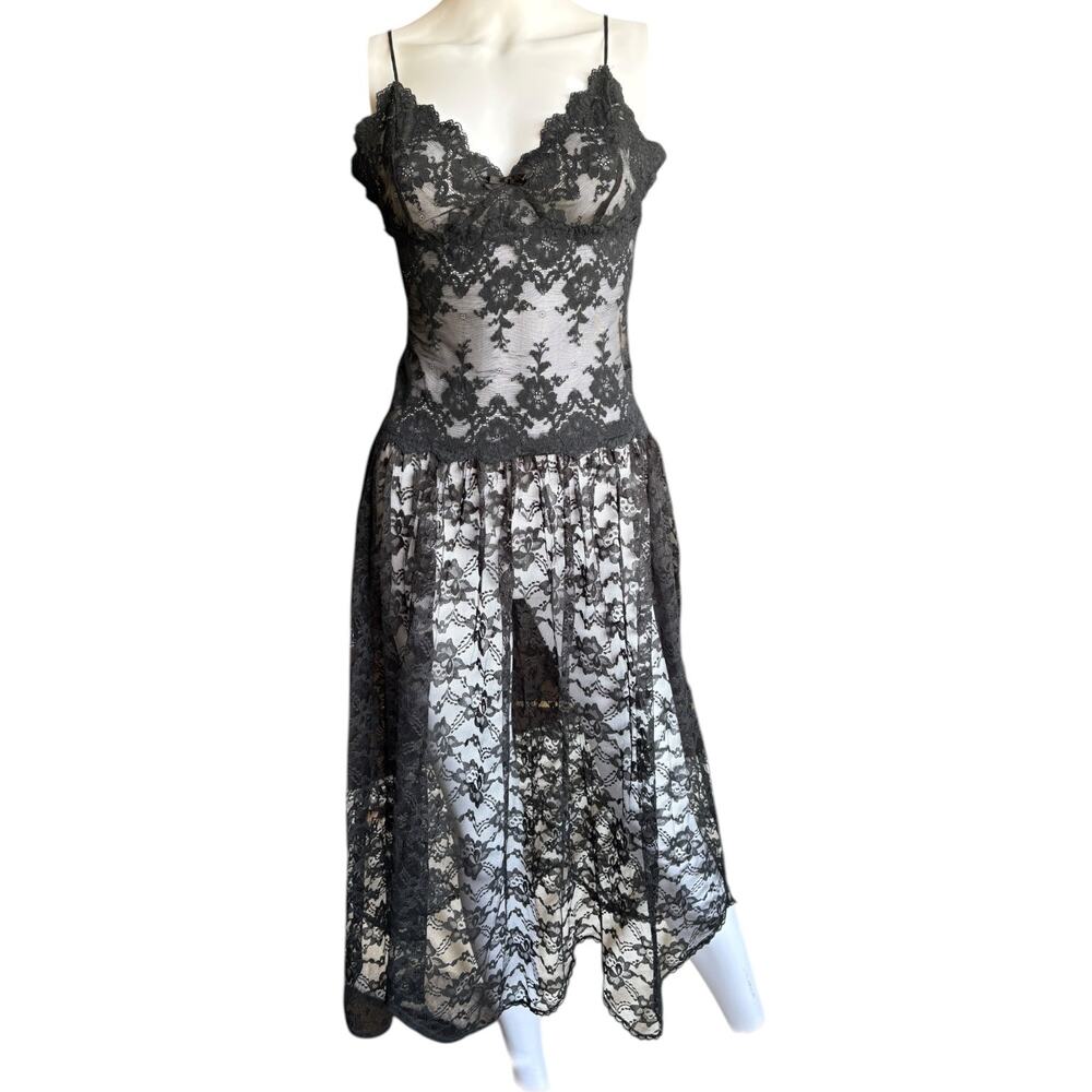 Vintage Victoria's Secret Gold Label Medium Black Sheer Floral Lingerie Dress - Picture 14 of 16